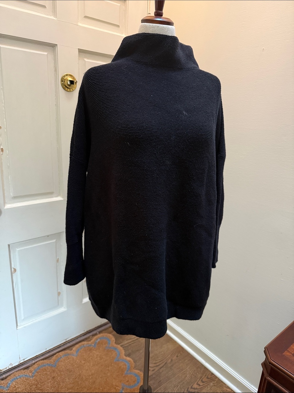 Free People Black Funnel Neck Pullover Sweater